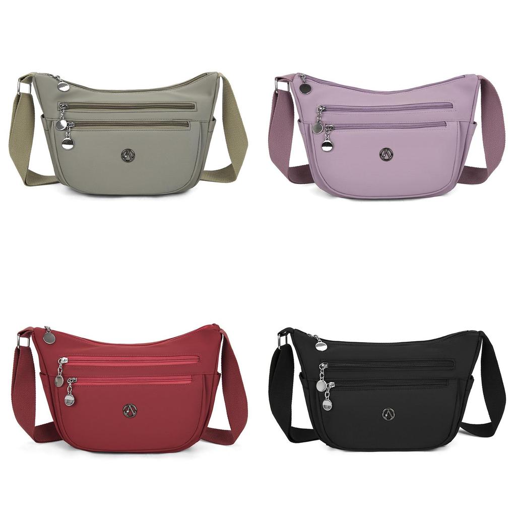 Stylish Nylon Crossbody Bag With Sewn Details And Inner Pocket For Casual Outings