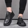 Genuine Black Sneakers Men's Shoes Trendy Shoes Spring New Head Layer Cowhide Printed Casual Leather Shoes Men's Shoes