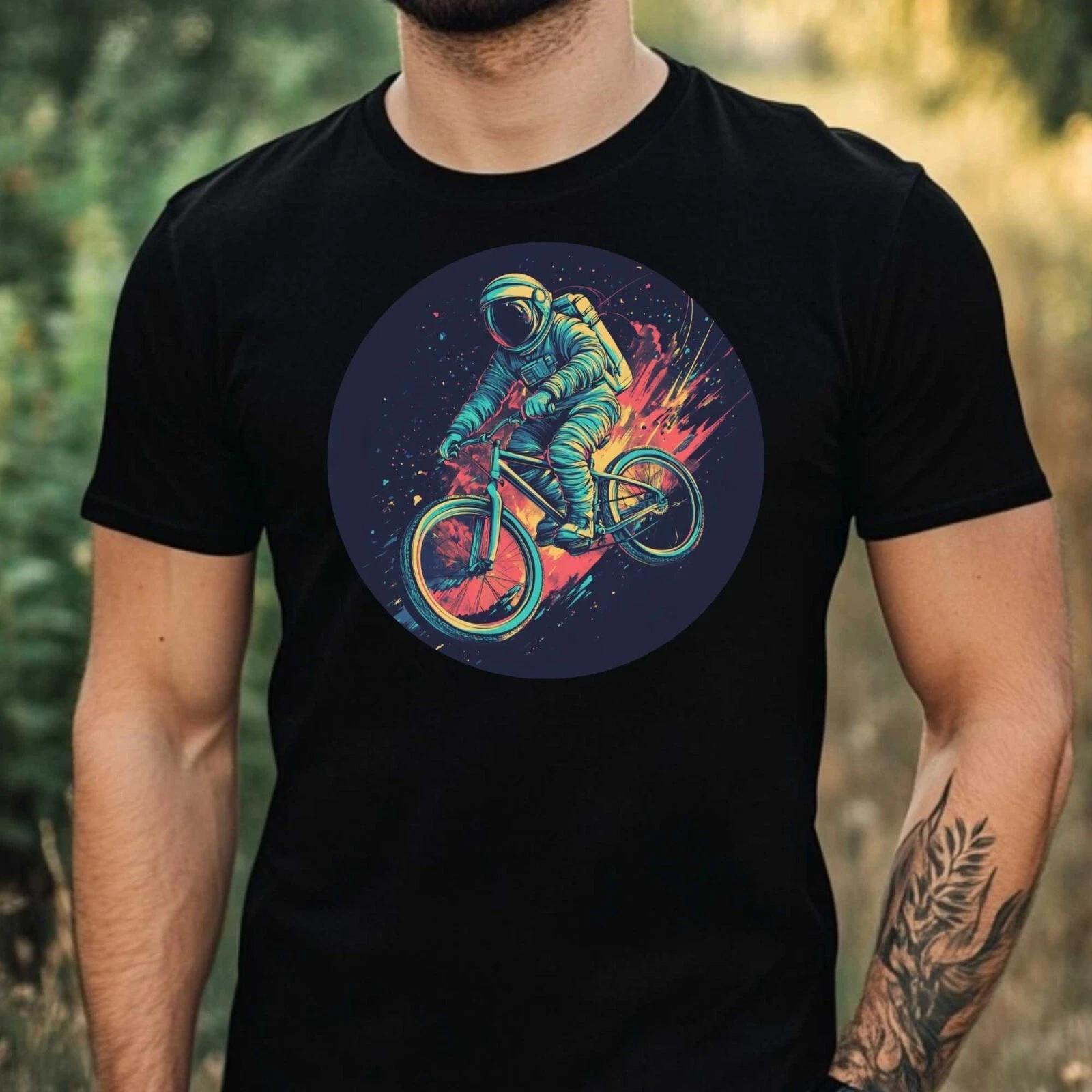 T-Shirt Herren Astronaut auf Fahrrad Motiv Baumwolle Größe XS bis 5XL XXXL