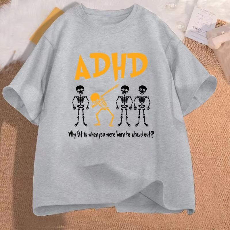 ADHD Graphic Print T-shirts Women Unisex Summer Casual Fashion Funny Streetwear Oversozed O-Neck Short Sleeve Tops T-shirts