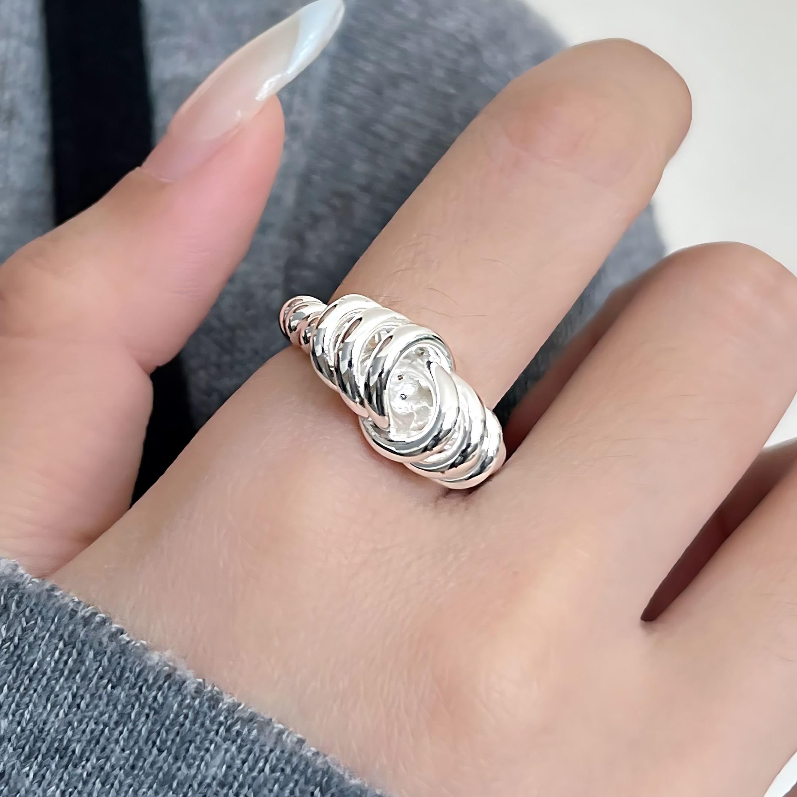 

PANJBJ 925 Silver Ring For Women Bread Wide Huge Punk Design Hollow Out Ins Adjustable Jewelry Party Gift Dropshipping Wholesale