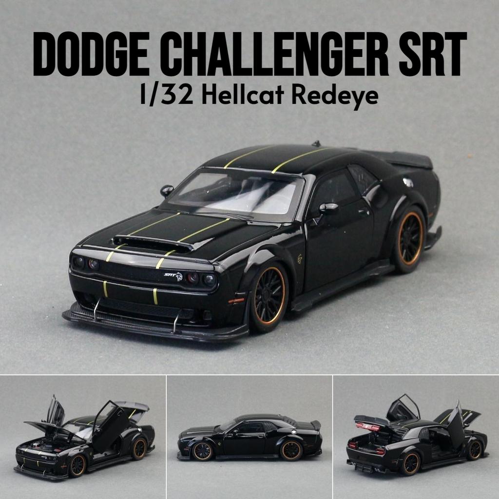 1/32 Scale Dodge Challenger SRT Hellcat Toy Car for Children Super Sport Model Diecast Vehicle Miniature Sound & Light Collection Gift