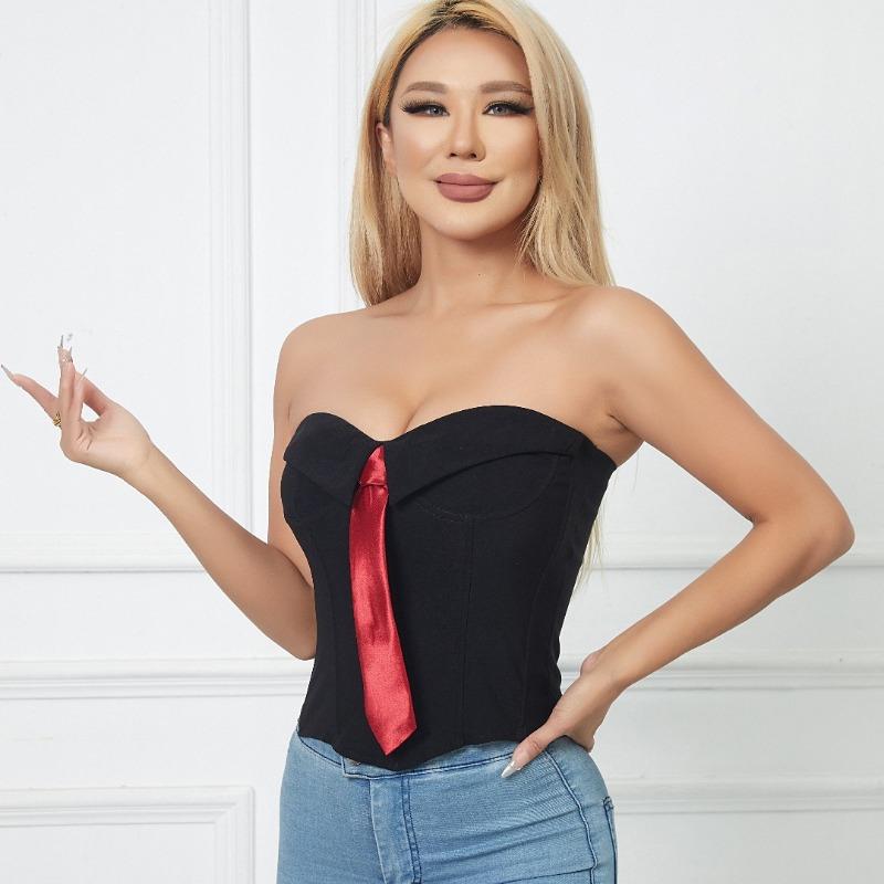 Hot Girl's Chest-wrapped Tie Pure Lust Solid Color Tube Top Sexy