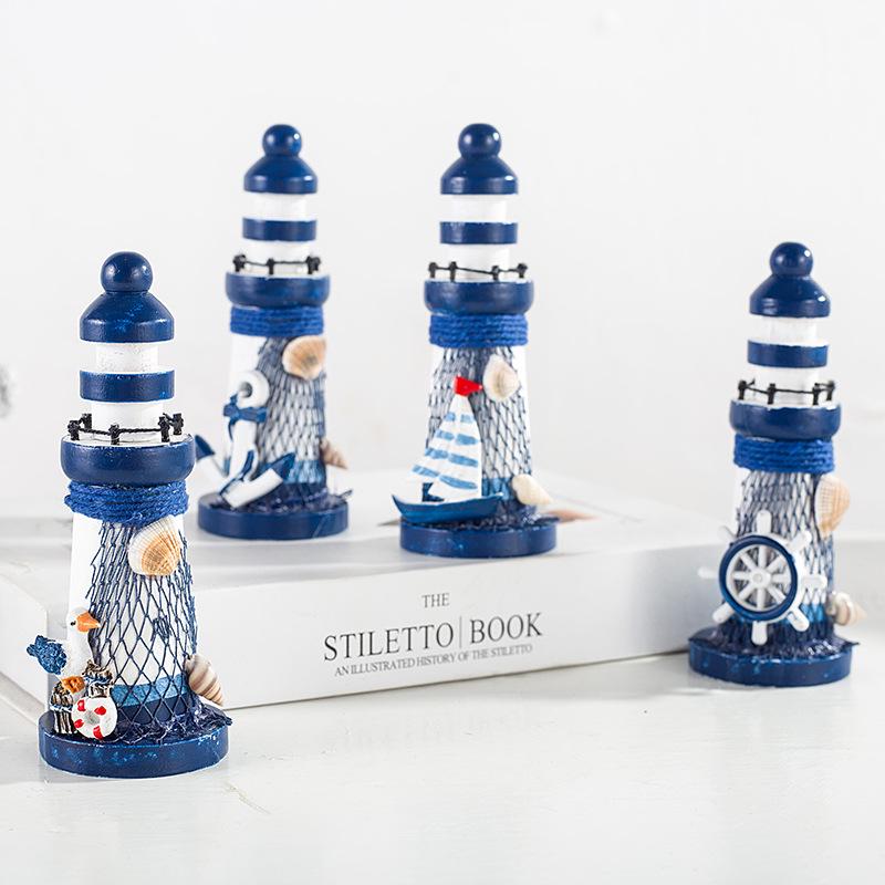 Středozemní styl Oceánský Dřevěný Mini Maják Ornament – 13cm Domácí Dekorace Řemeslný Dárek