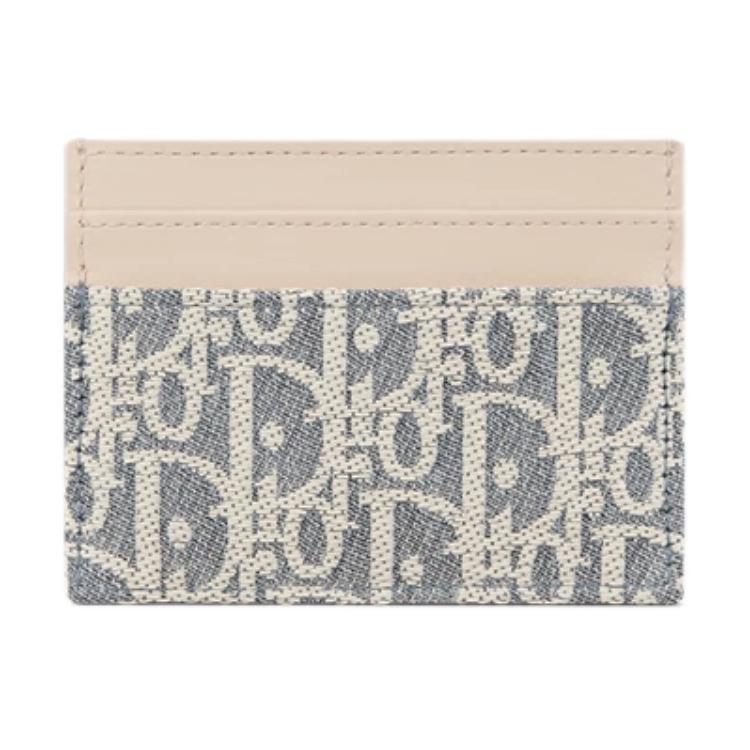Dior 30 Montaigne Freesia Classic Logo Cotton And Calfskin Card Holder Women Card Holder Blue S2152UDFF-M925
