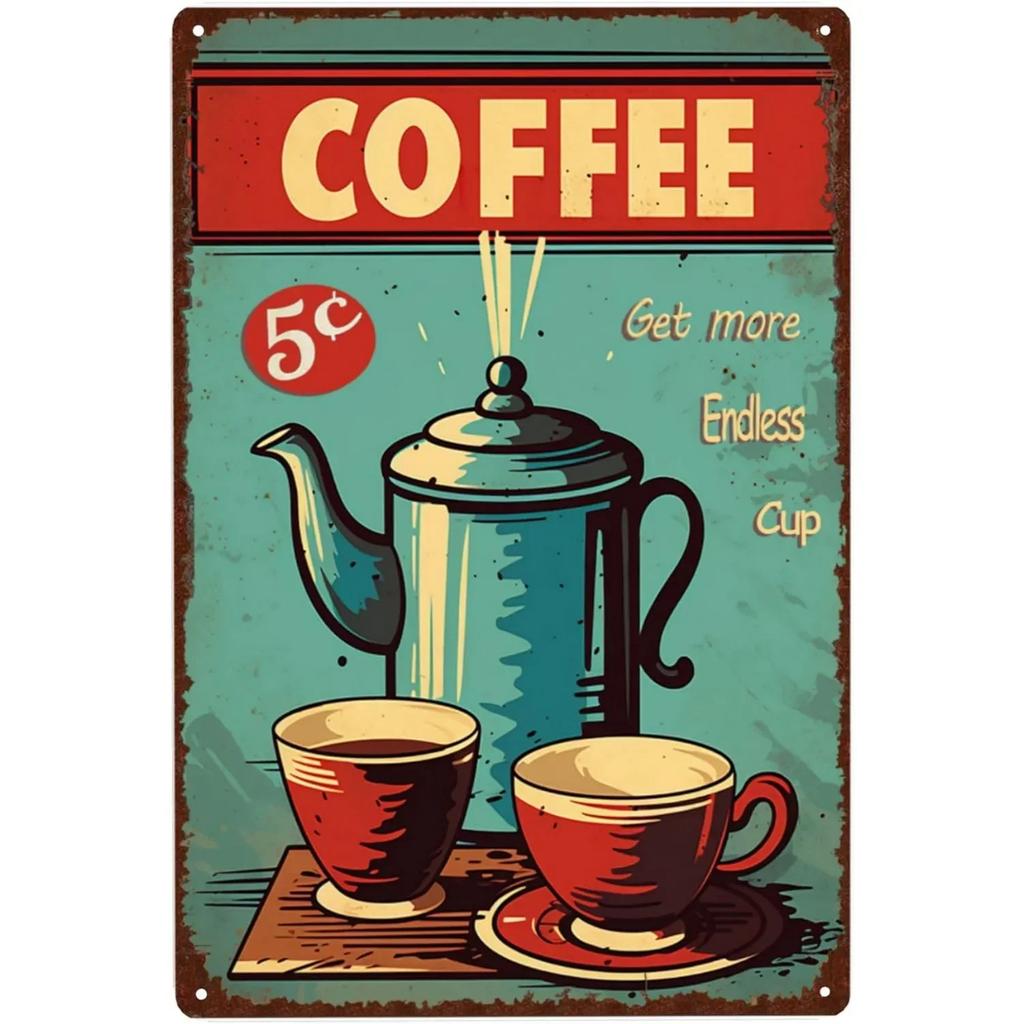 Vintage Coffee Metal Tin Sign Plaque Metal Plate Retro Wall Art Posters For Cafe Bar Pub Kitchen Club Iron Painting Decoratio