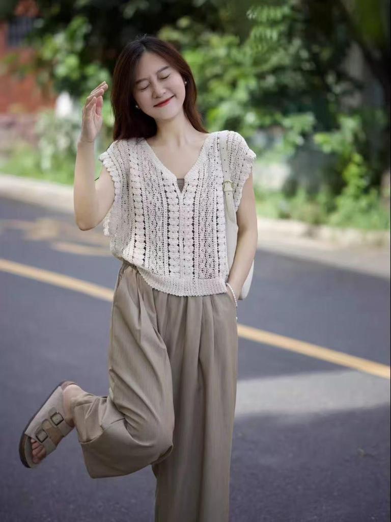 Slim-Fit Summer Tea-Toned Two-Piece Set for Women: Hong Kong & Korean Drama Style