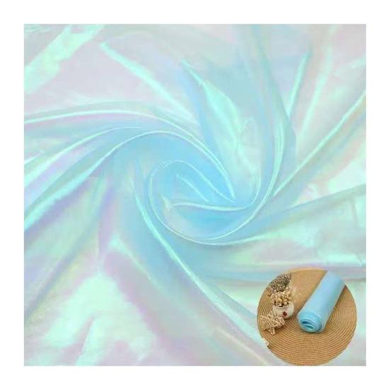 Iridescent Organza Fabric 59 Inch Wide Holographic Sheer Gauze Lightweight светло-синий