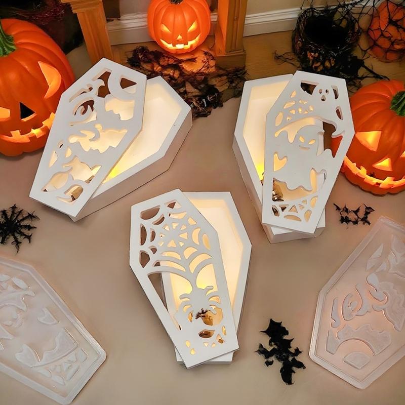 Halloweens Coffin Silicone Mould for Lanterns Candle and Craft With Detailed Engraving