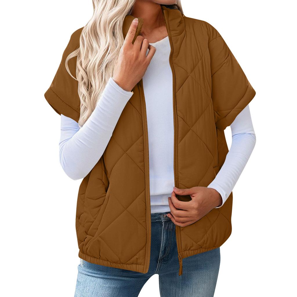 Women's Fashion Light Jacket Stand Collar Multicolor Zipper Button Coat