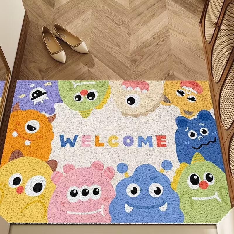 Cartoon Entry Silk Circle Floor Mat Little Monster Door Entrance Porch Foot Mat Pvc Household Tailor Carpet