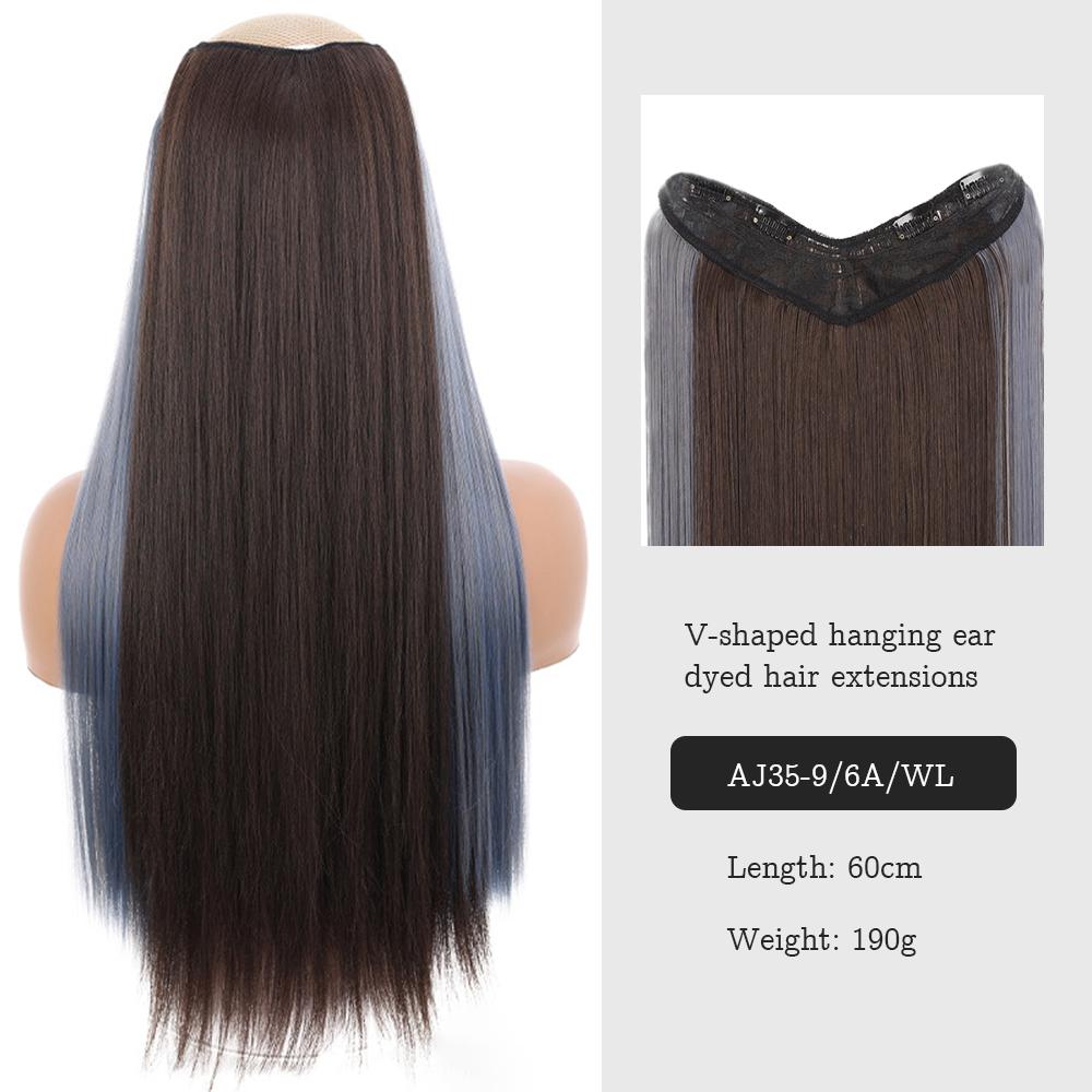 Synthetic Fiber Wig Women's Long Straight Hair Fashion V-shaped One-piece Four-card Wig