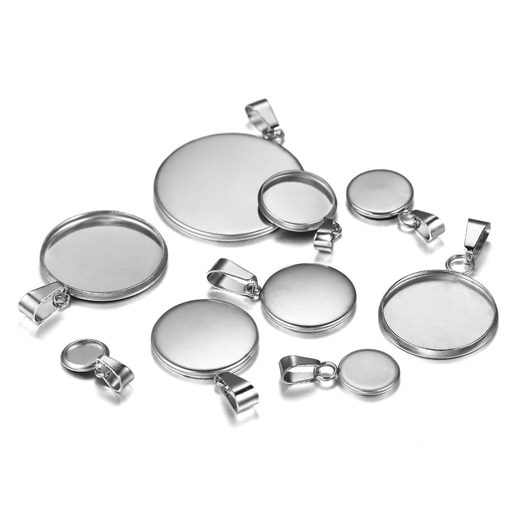 10 Stück/Los Edelstahl Cabochon 6-25mm Runde Fassung mit Verschluss für DIY Harz Anhänger Basis Setting Schmuckherstellung Zubehör