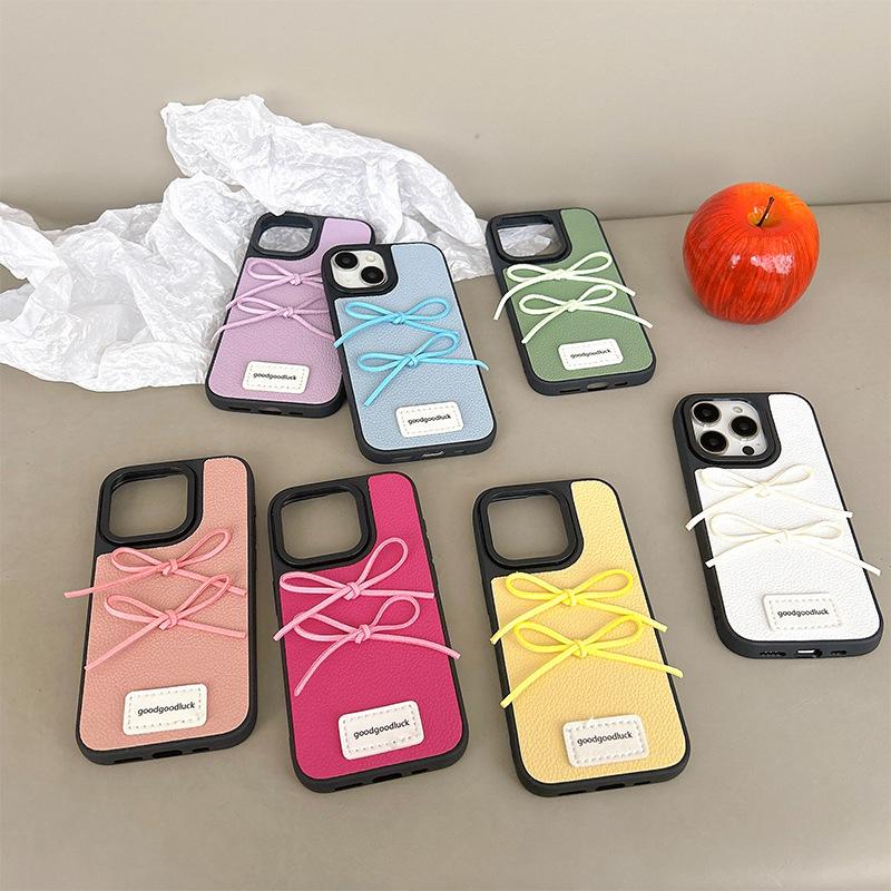 For Apple 17 Promax Leather Bow Simple Phone Case for IPhone 16 Anti Fall Women's New 14