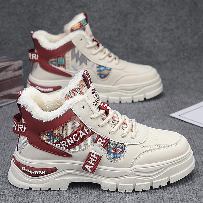 

New Men s Classic Winter Fashion High Top Thick Sole Skateboarding Shoes Comfortable Soft Sole Basketball Sneakers 44 червоний/бежевий