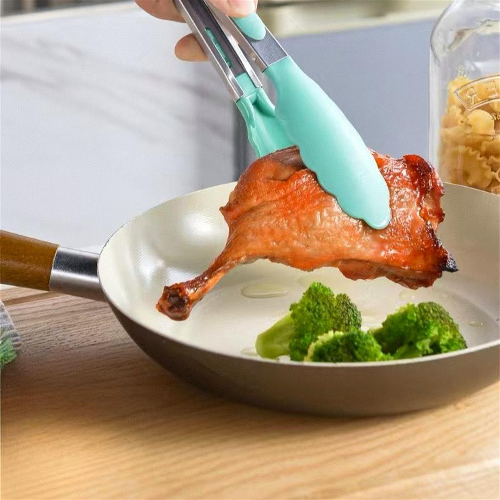 Cooking Silicone Tongs Non-slip Easy Grip Stainless Steel Salad Clips Heat-resistant Non-Stick Food Grade BBQ Tong Kitchen Tools