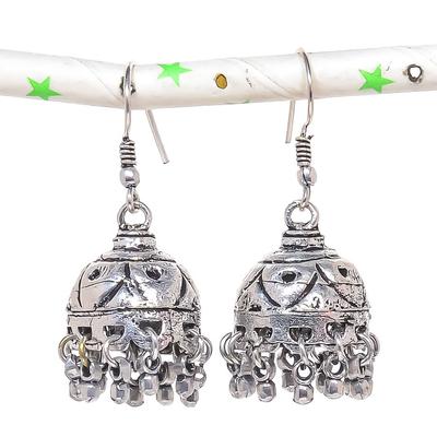 Natural Indian Look Jhumki Gemstone Silver Tribal Bali Earring 1.77" F8k48