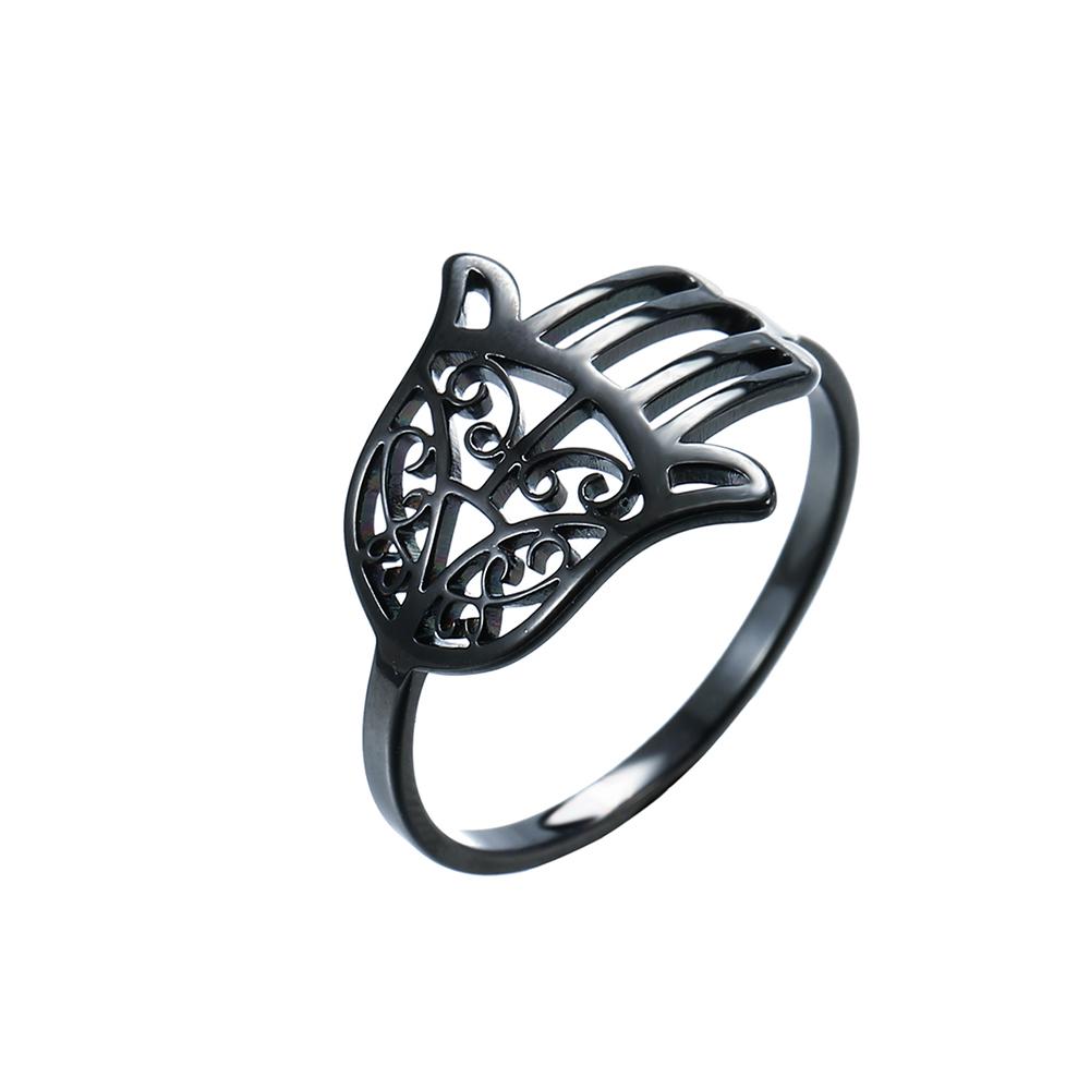Stainless Steel Hamsa Fatima's Hand Rings for Women Gold Ring Amulet Talisman Jewelry Gifts