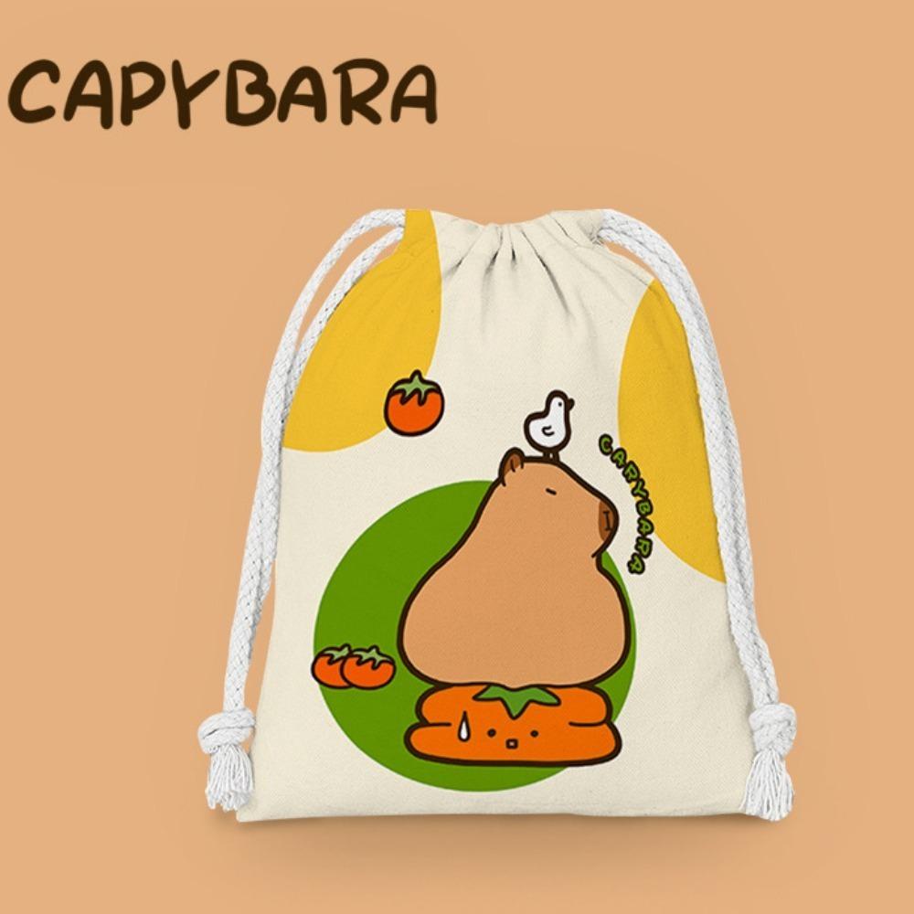 2025 Повседневная сумка-мешок на шнурке Холщовый мультяшный Капибара Мешочек на шнурке Туалетная сумка-органайзер на шнурке