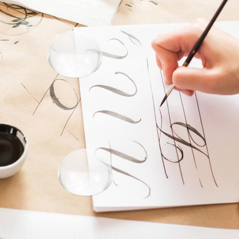 Operitacx Set of 2 Clear Glass Dome Paperweights for Calligraphy Practice, Multi-Purpose Desk Accessories, Approx. 1.57" x 1.57" x 0.79