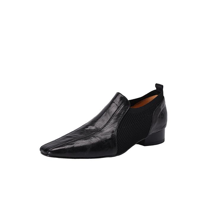 Fashion NEW Spring/Fall Women Loafers Genuine Leather Shoes for Women Square Toe Chunky Heel Shoes Retro Slip-on Women Pumps Black Shoes
