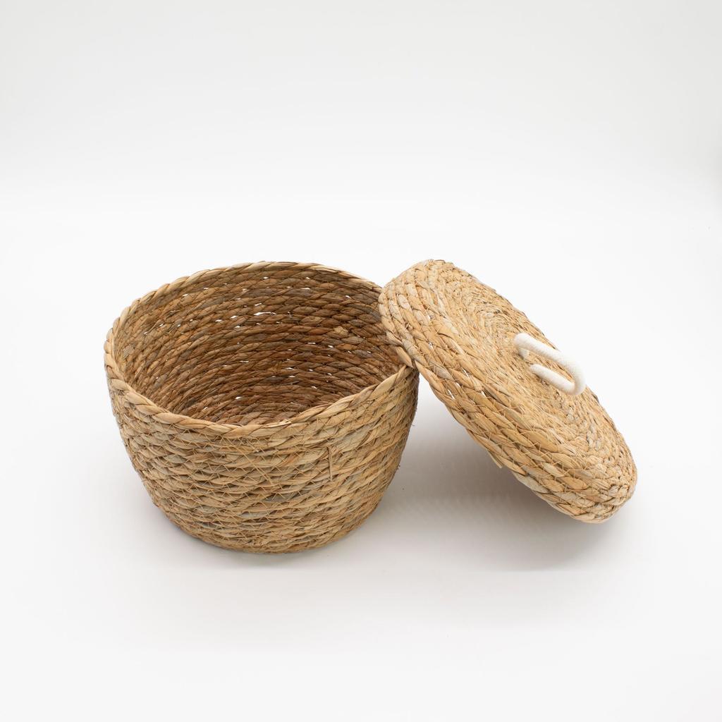 Seagrass & Cotton Round Baskets with Lids – Natural – Set of 3