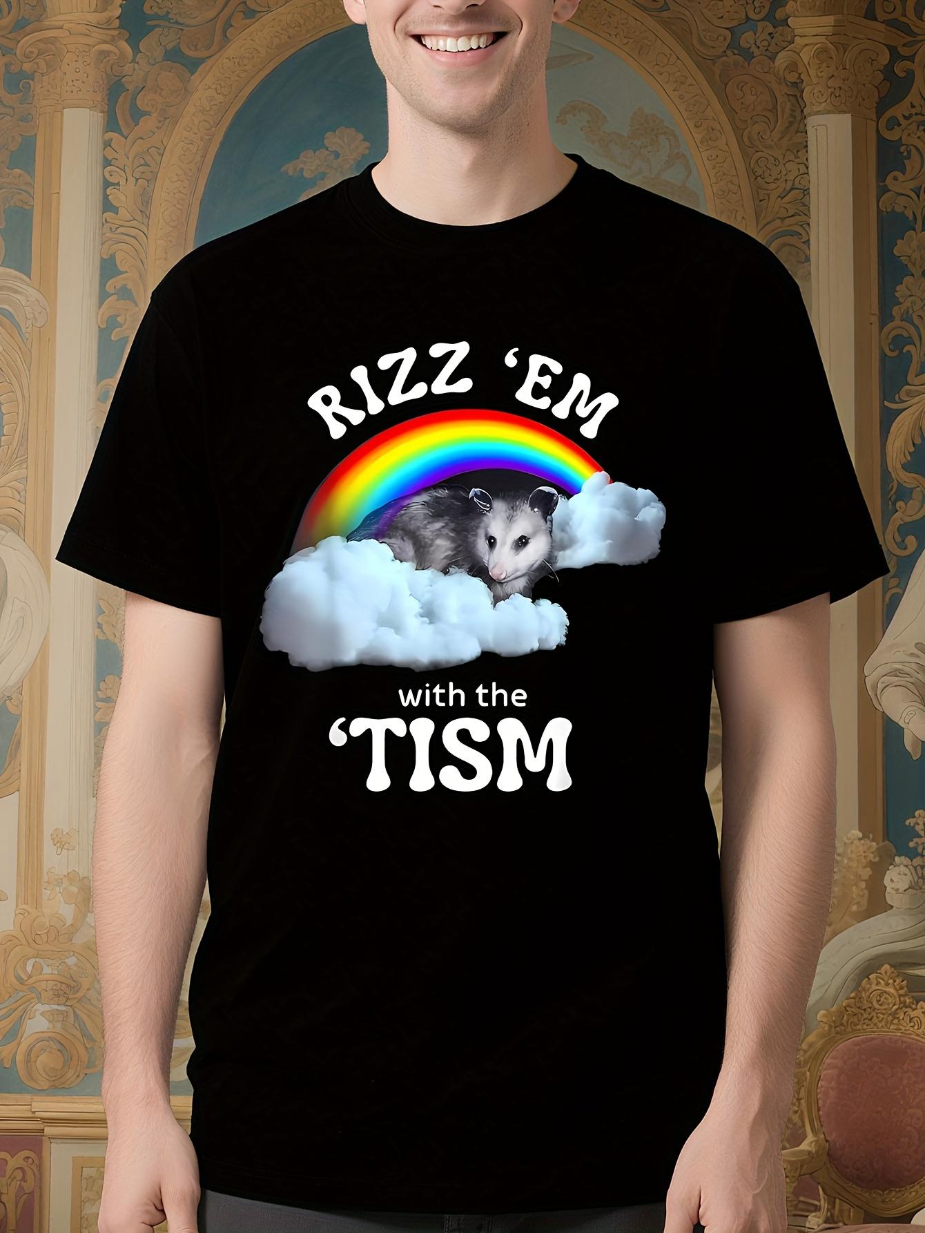 Rizz Em with The Tism Funny Tshirt Funny Autism Opossum M... XL