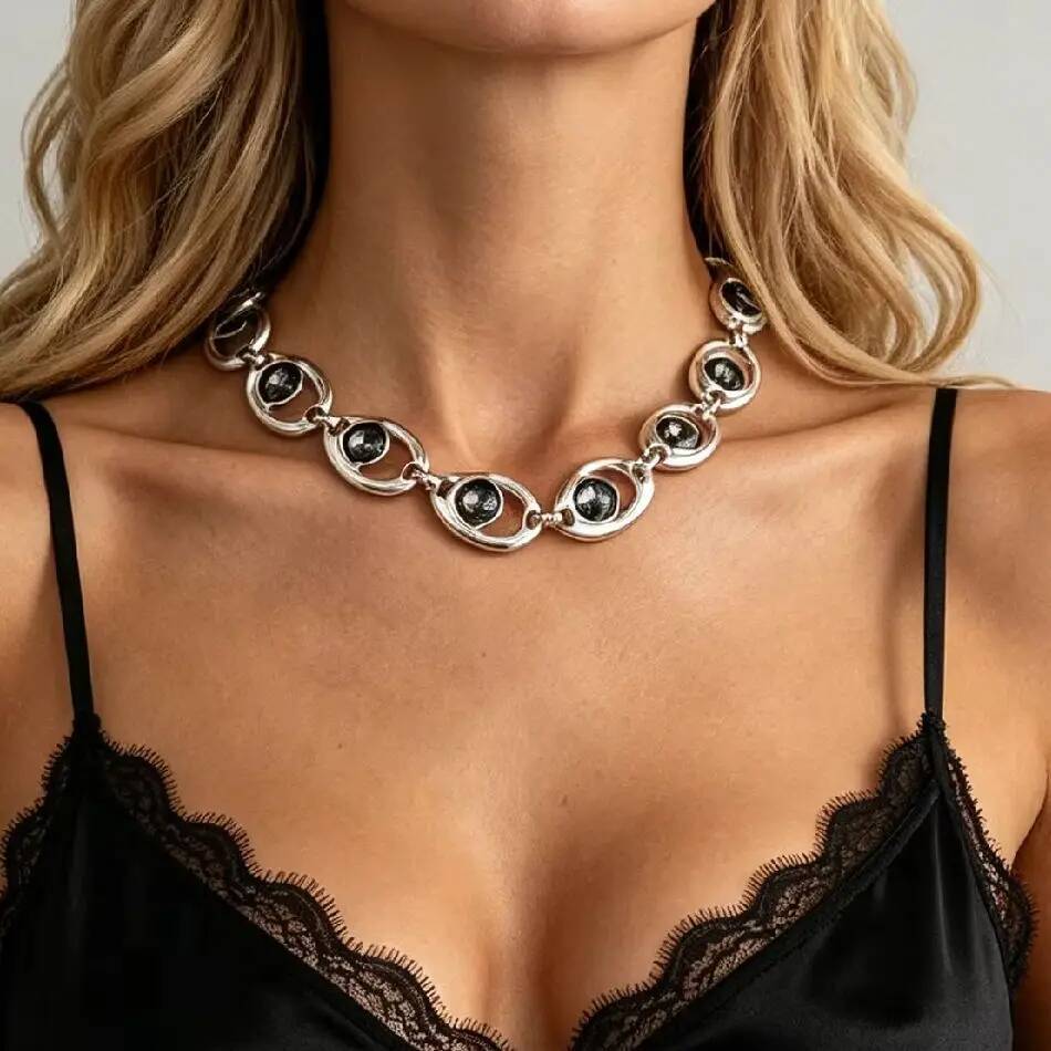 SHIXIN 2 Styles Exquisite Shiny Glass Drill Choker Necklace Jewelry Women Retro Charm Irregular Short Neck Chain Accessory Gift