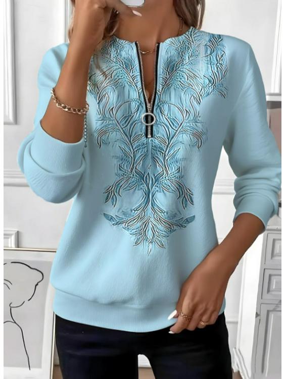 2025 Loose Fit Casual Outfit: Colorful Embroidered Zipper Top, Perfect for Walks and Dates