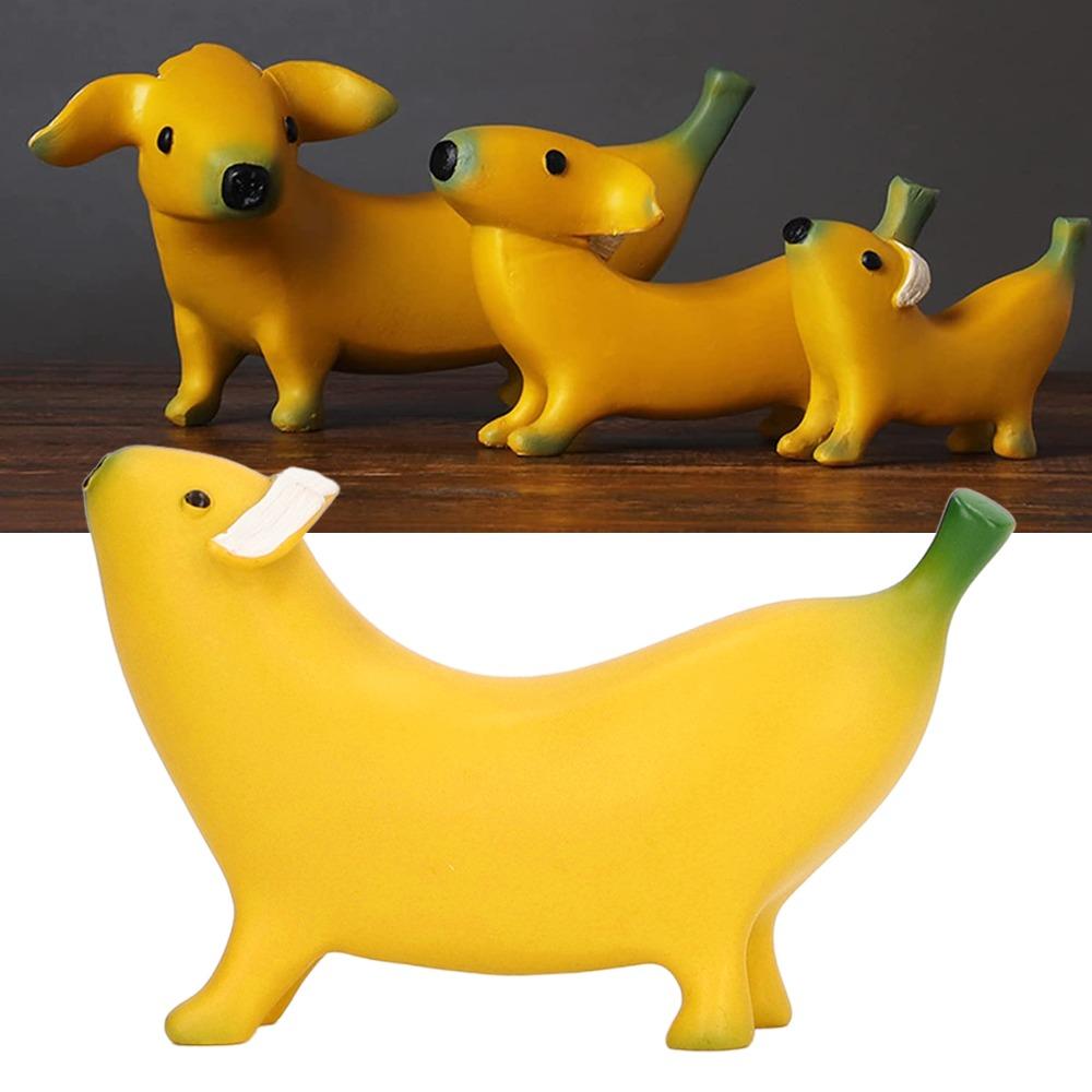 Resin Banana Dog Sculpture Lightweight Banana Dog Figurine  For Home Desktop
