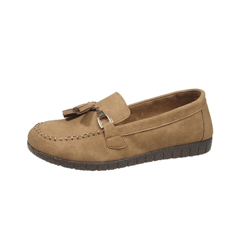 Women's Natural Leather Slip-on Ballet Flats Loafers Round Toe Fringe Casual Female Espadrilles Mccasins Shoes for Woman