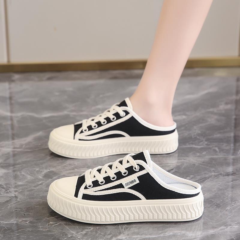 Pregnant women baotou half slippers summer new heelless sandals outer wear canvas board shoes