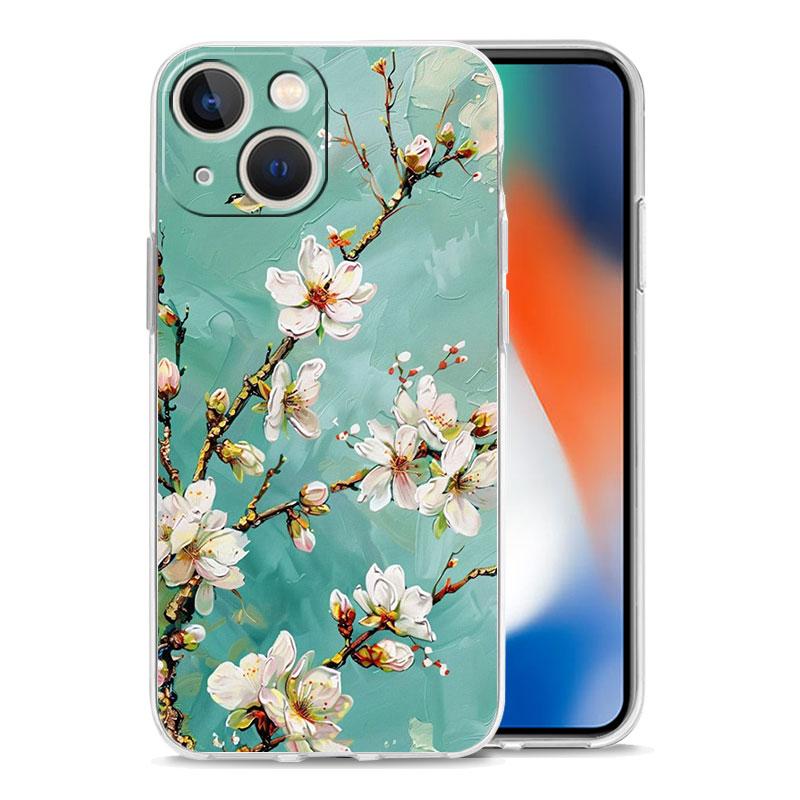 Phone Case For iPhone 17 Air Cases iPhone 16 15 12 13 14 Pro Max SE 7 8 Plus iPhone11 Clear Soft Cover Oil Painting Flower