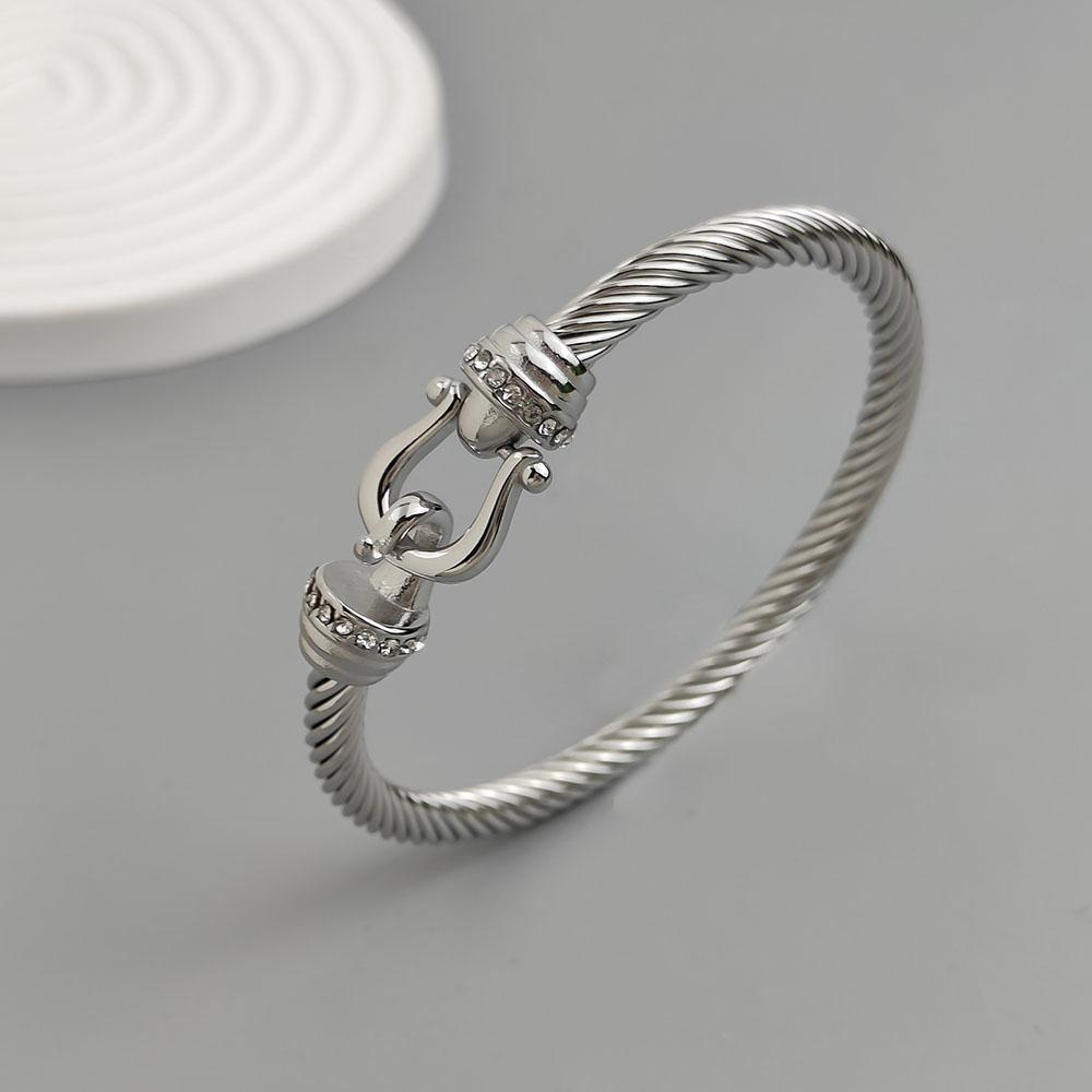 Stainless Steel Letter X Inlaid Zirconium Twist Rope Steel Wire Rope Opening Bracelet Women's Cable Bracelet Party Daily Jewelry