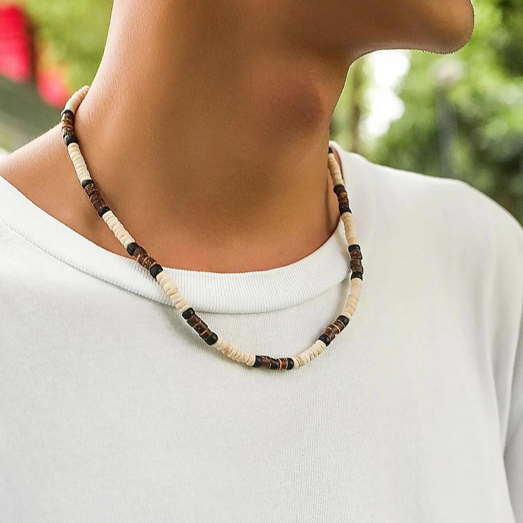 Mode Herren Sommer Strand Holzperlen Surfer Halskette Einfach Geometrisch Tribal Ethnisch Handgefertigt Kette Steampunk Herren Schmuck Geschenk