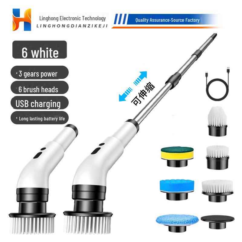 Expandable Long-Handle Electric Cleaning Brush for Kitchen, Bathroom, and Toilet