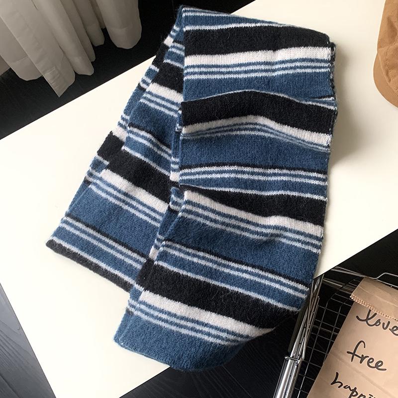 Falling Pool Women s Retro Striped Knit Scarf - Fluffy, High-End, Soft Neck Warmer for Autumn/Winter 135-175CM
