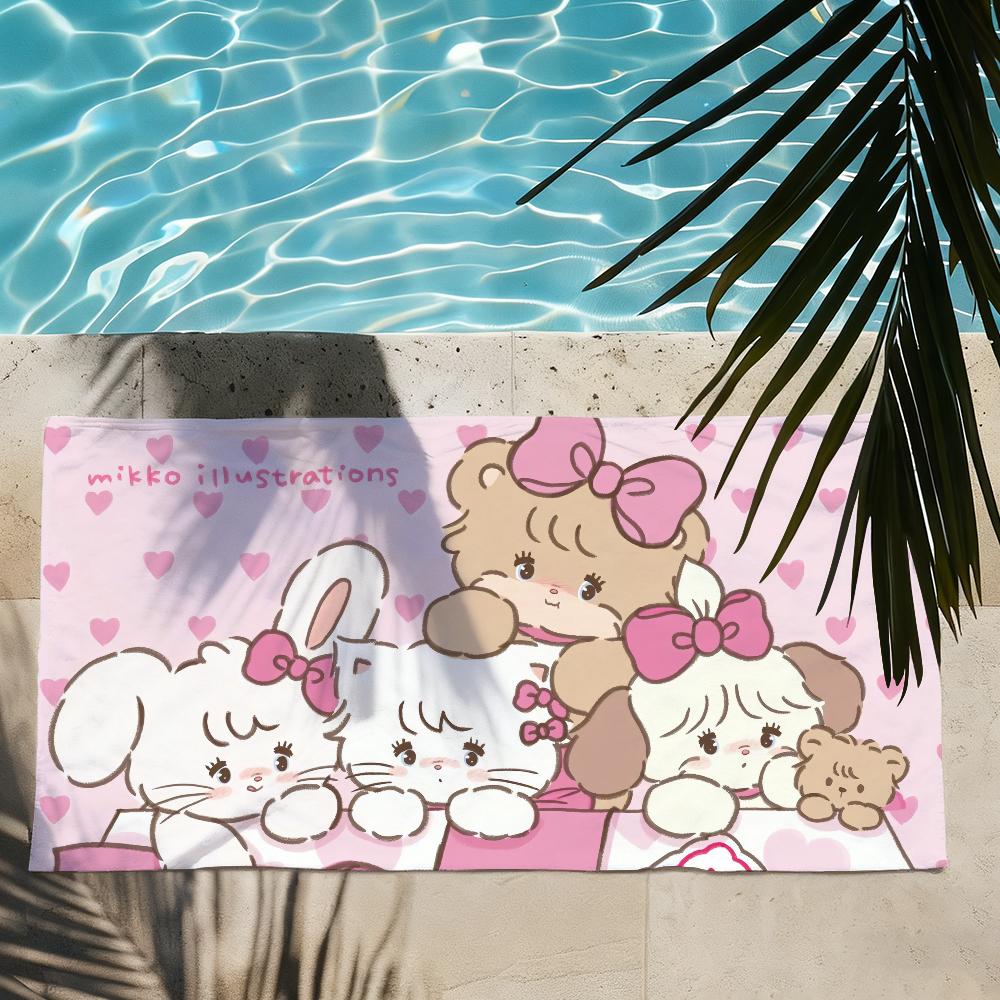 Cartoon M-Mikko Kawaii I-illustrations Towel Soft Lightweight Anti-Sand Large Beach Towel Quick-Drying Bath Sports Family