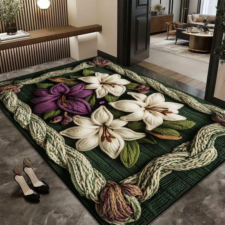 Retro Floral Non-Slip Absorbent Foyer Doormat - Cuttable Diatomaceous Earth Mud Scraper