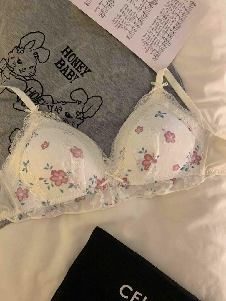 Pastoral Songdo, French thin underwear women's small breasts gather and show breasts, small floral anti-sagging bra without steel ring
