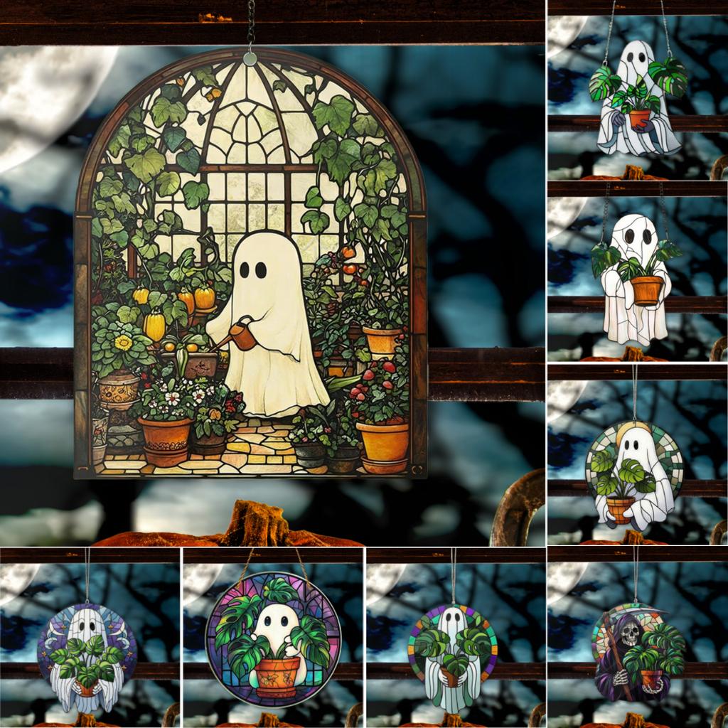 Gotický Duch Lapač Slunce Akrylová Závěsná Ozdoba na Okno Barevný Projektor Stínů Halloweenská Dekorace Strašidelného Domu Rekvizita Ideální Dárek