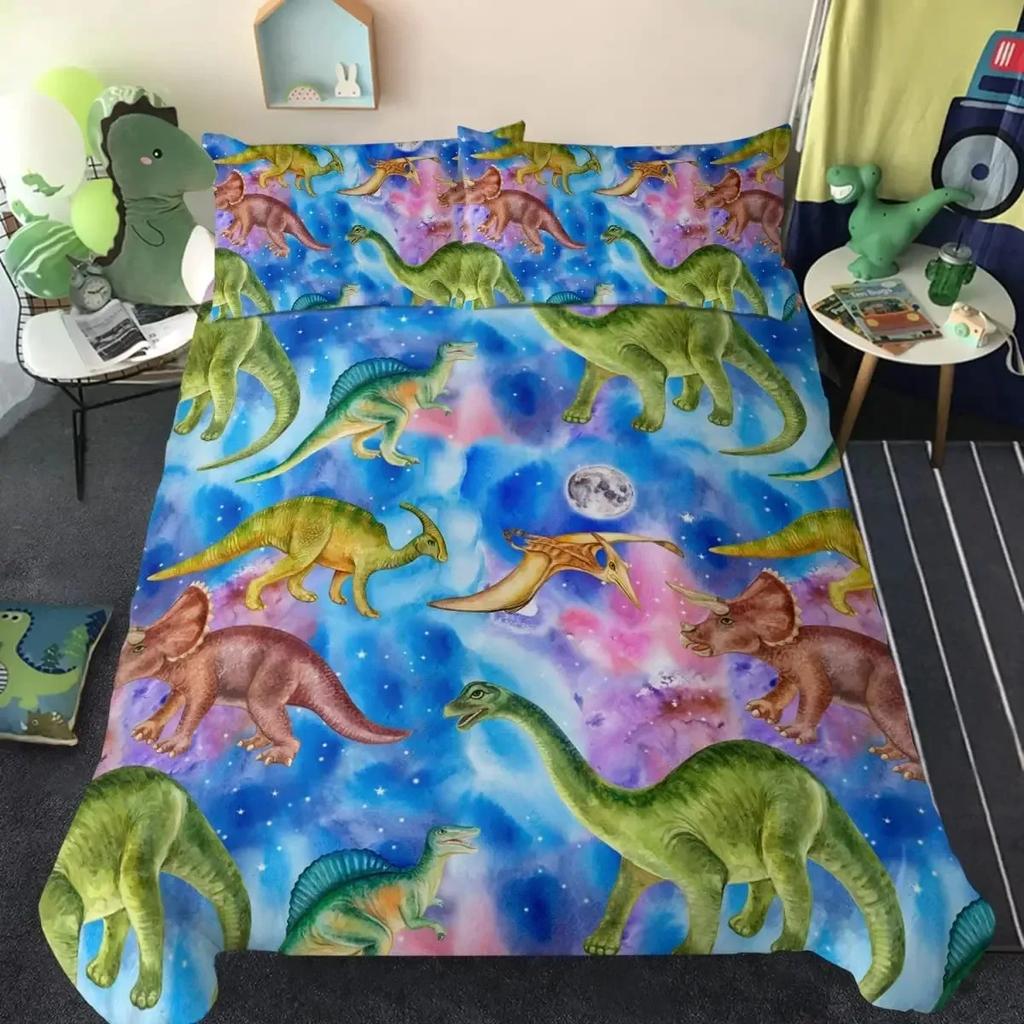 Dinosaur Cute Ancient Animal Comfortable Duvet Quilt Cover Pillowcase Bedding Set Children Bedroom Decoration Home Textile