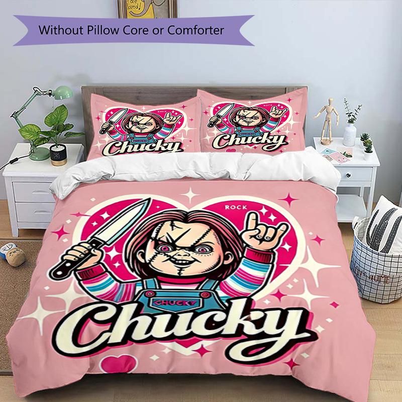 Juego de funda nórdica de 3 piezas (1 funda de edredón + 2 fundas de almohada, sin núcleo), Juego de Ropa de Cama con Estampado de La Novia de Chucky, Decoración de Dormitorio, Todas las Estaciones, Regalo de Cumpleaños