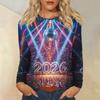 Women's Loose Comfortable Casual Fashion Round Neck New Year Printed Long Sleeve Top