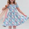 Sanrio 2026New Girls Summer Dress Fashion Cartoon Cute Hello Kitty 3DPrint Dresses Girl Short Sleeve Princess Vacation Clothing