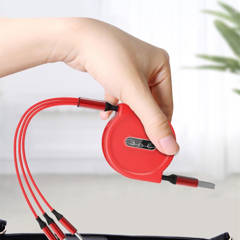 3 In 1 Charging Cable Retractable USB Charge 3A Fast Charging For Apple XiaoMi HuaWei Samsung Iphone Portable Charging Cable Micro Type-C