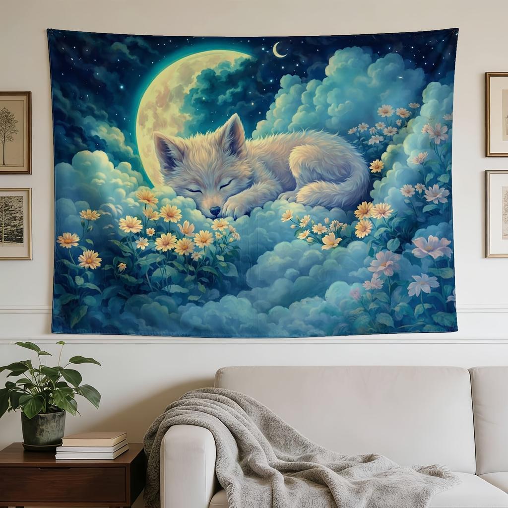 A Stylish Tapestry, Sleeping Animal, Dreamy, Night Sky.,perfect for Sprucing up Wall Decor in Homes, Dorms and Bedrooms.