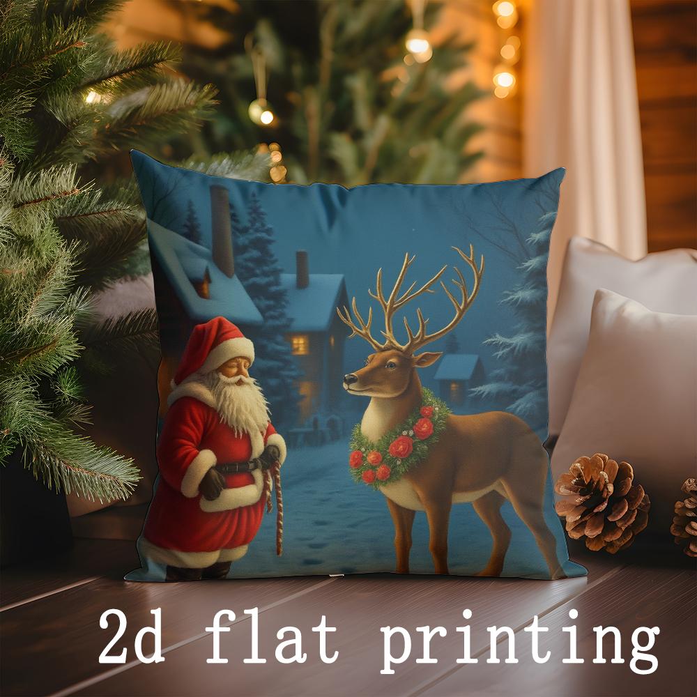Home Decor Christmas Themed Santa & Snowman Pillow Covers Pattern Cushion Cover Suitable for Sofa Bedroom Car Pillow Cover