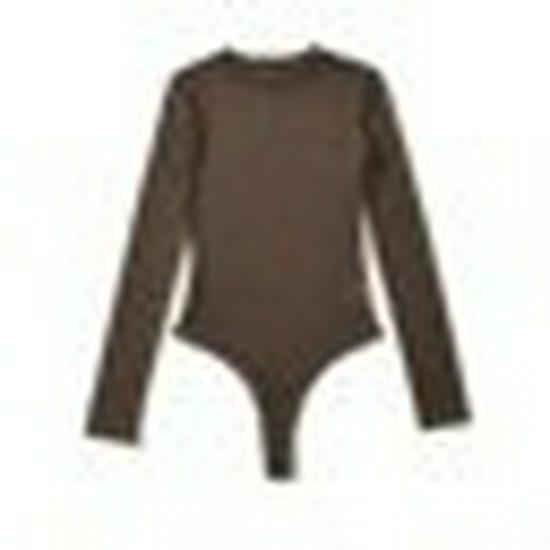 2024 Summer Mesh See-Through Round Neck Long Sleeve Bodysuit