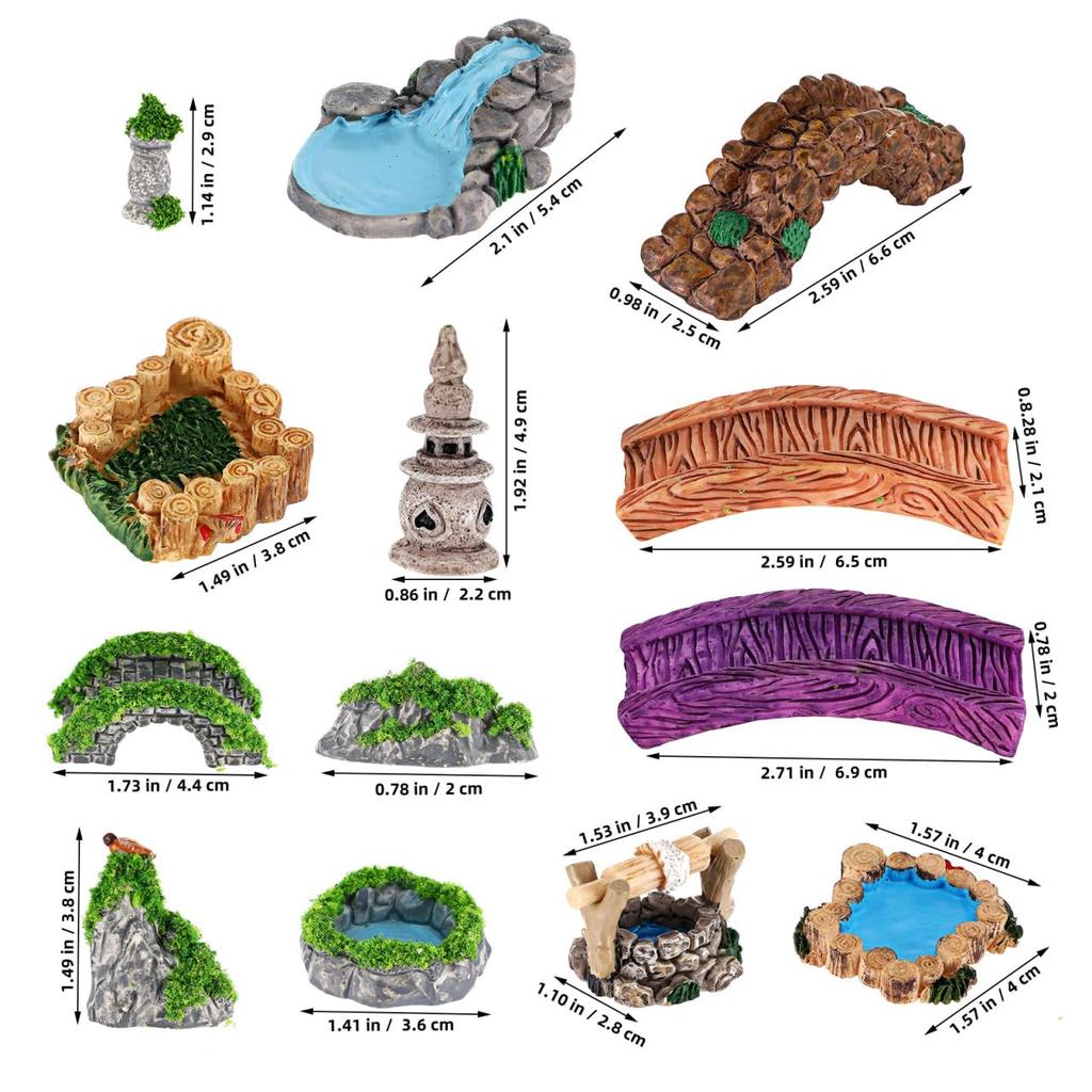 DEARMAMY Miniature Garden Decorations, Set of 15, Resin, Handmade Terrarium Ornaments, 1.93 x 0.87 x 0.87 inches, Micro Landscape, Dollhouse, Bonsai,